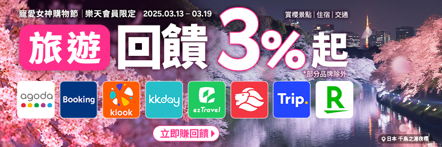 寵愛女神購物節,旅遊回饋3%起!