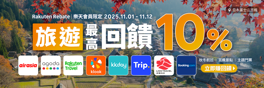 樂天會員限定，旅遊回饋最高10%