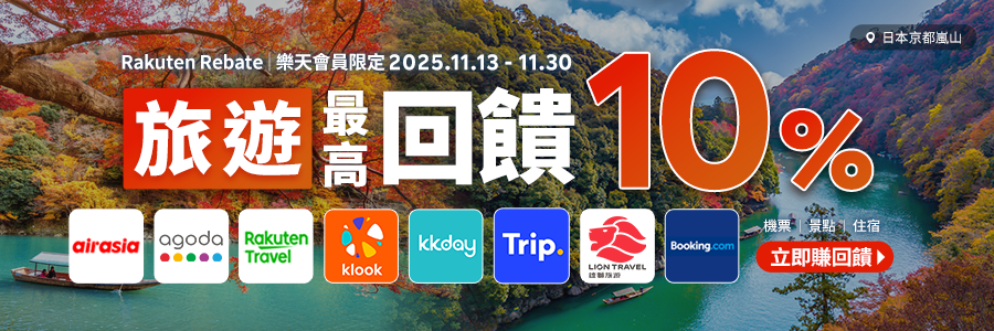 樂天會員限定，旅遊回饋最高10%