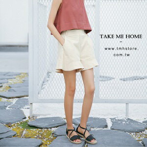 網路購物-高腰荷葉直筒休閒短褲