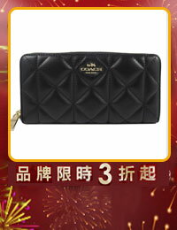 網購推薦-COACH 黑色小牛皮菱格長夾