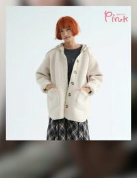 網購推薦-Pink泰迪絨排扣連帽外套