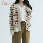 網購推薦-Pink*櫻桃幾何圖騰針織外套