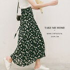 TMH-綁帶碎花高腰雪紡裙